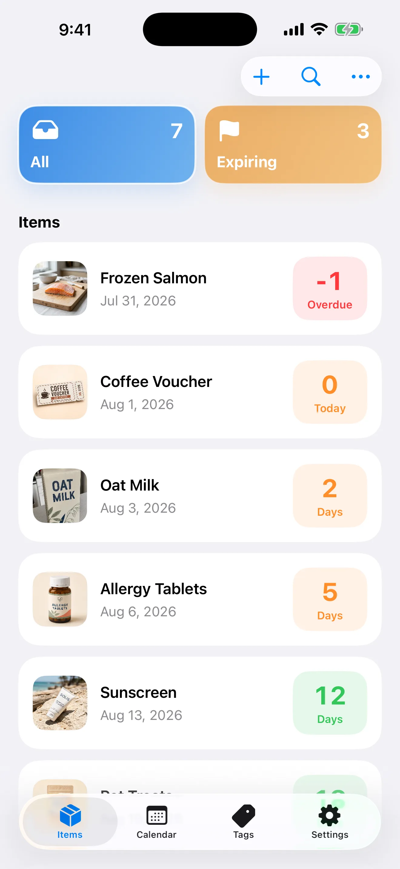 FreshMemo item list screen